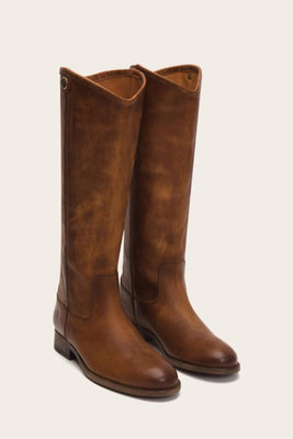 Frye Women MELISSA BUTTON TALL 2 WIDE CALF COGNAC/WASHED ANTIQUE PULL UP