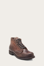 Load image into Gallery viewer, Frye Mens PRISON BOOT DK BROWN/STONEWASH PULLUP