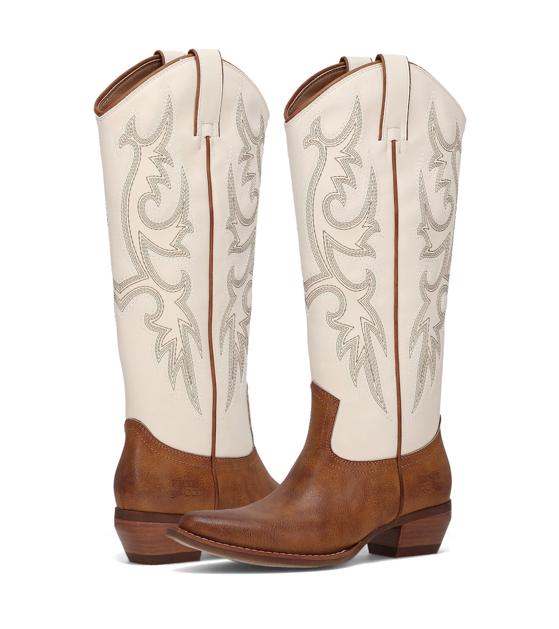 FRYE AND CO WOMEN IRLENE TALL DECO STITCH OFF WHITE/CARAMEL/BROWN