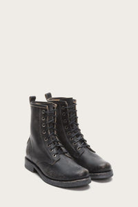 Frye Women VERONICA COMBAT BLACK/BRUSH OFF FULL GRAIN