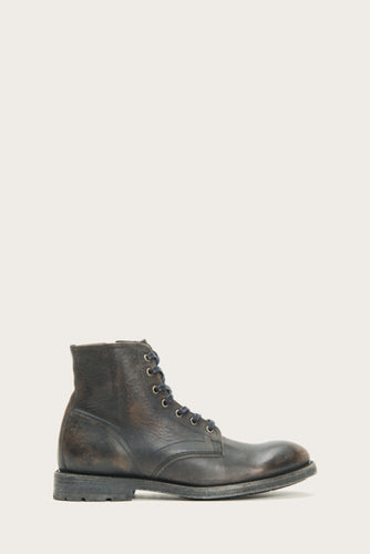 Frye Mens BOWERY LACE UP BLACK/BRUSH OFF FULL GRAIN